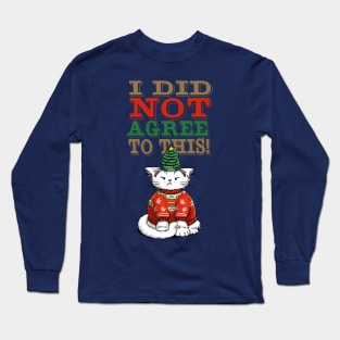 Disgruntled Cat in Ugly Christmas Sweater (dark background) Long Sleeve T-Shirt